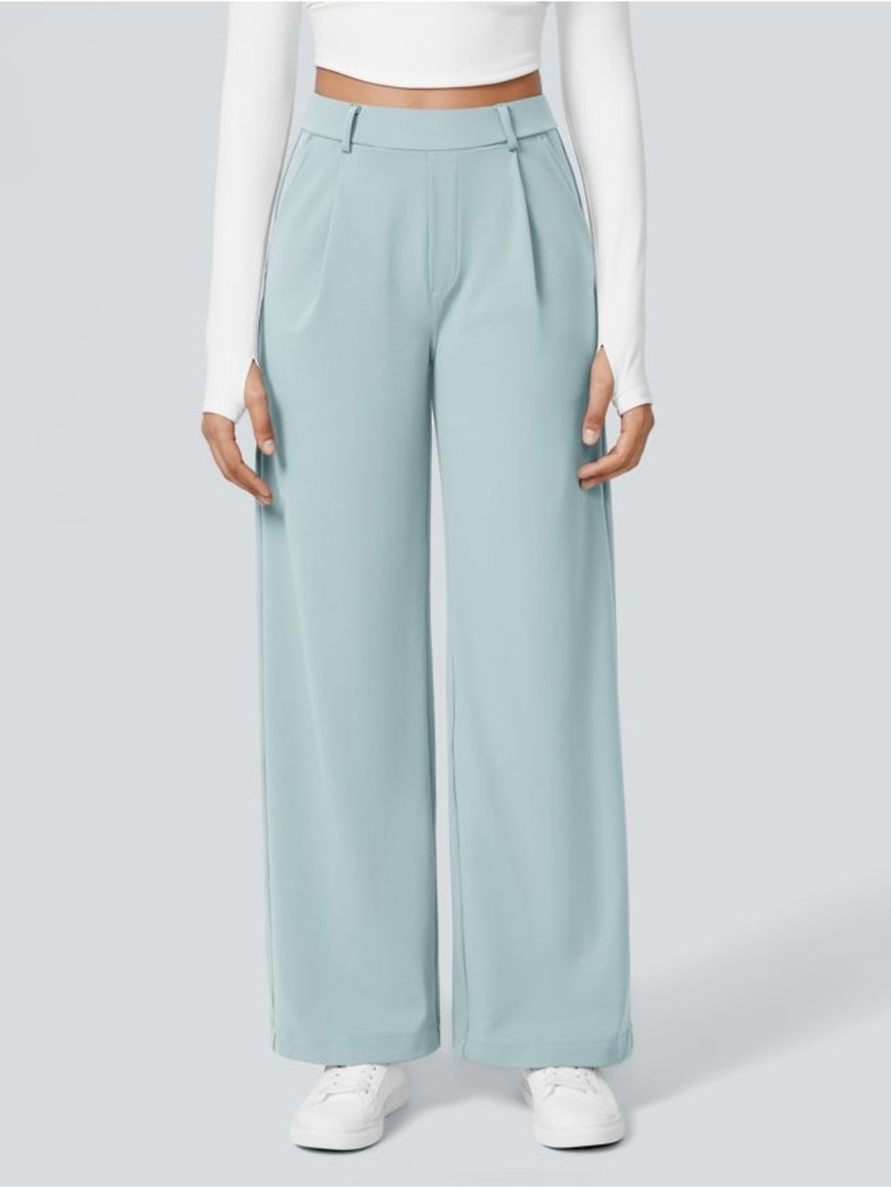 Halara Flex DayStretch High Waisted Pocket Straight Leg Work Pants baby blue S